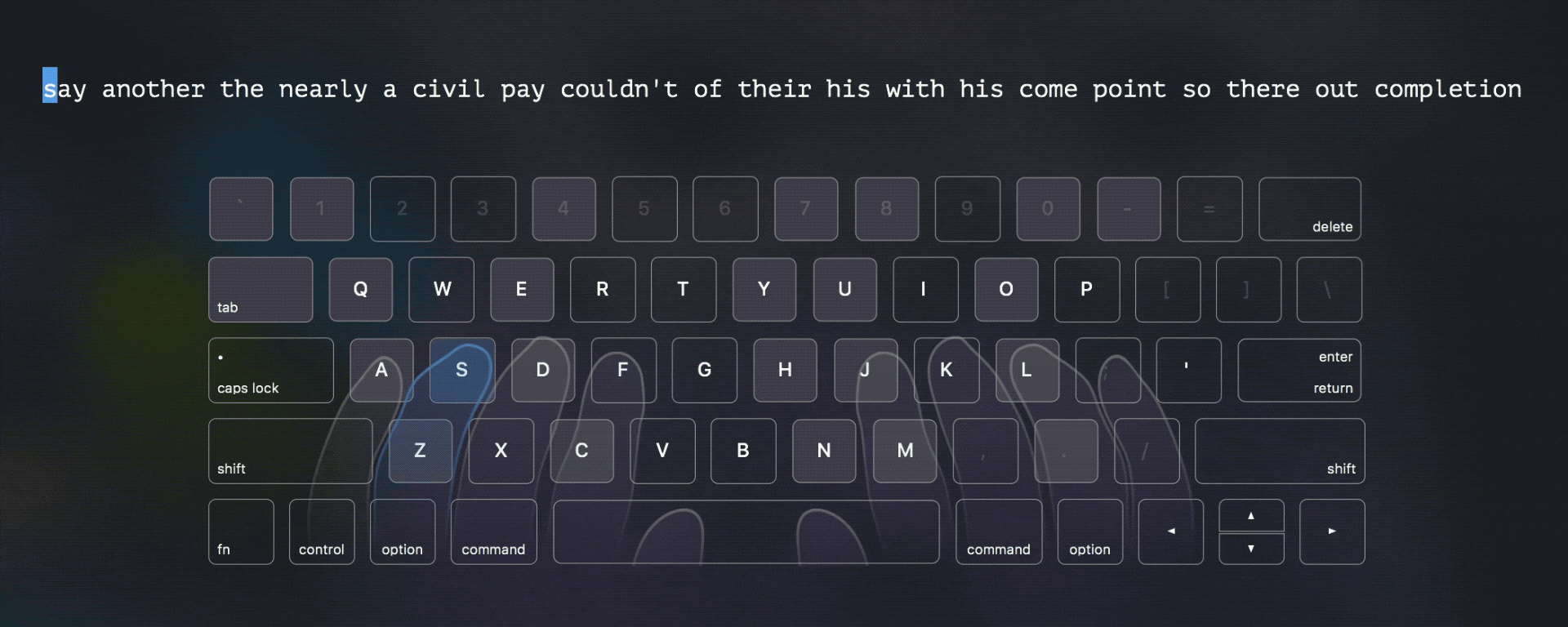 KeyKey virtual keyboard showing finger positions